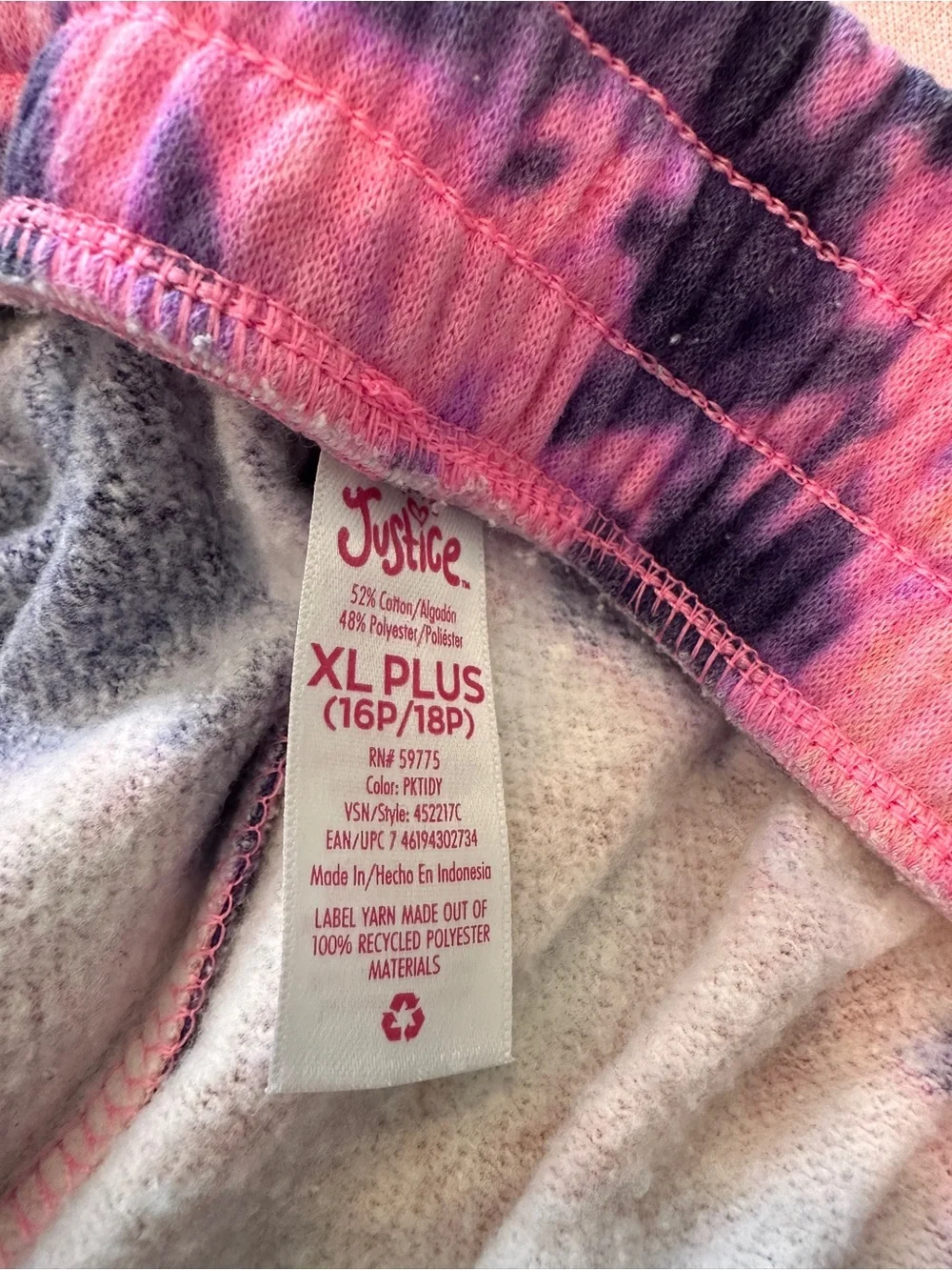 Justice Girls' Pink & Purple Tie-Dye Jogger Sweatpants XL Plus